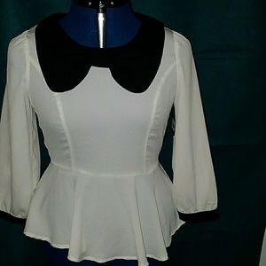 Tailored Blouse with Black Baby Doll Collar